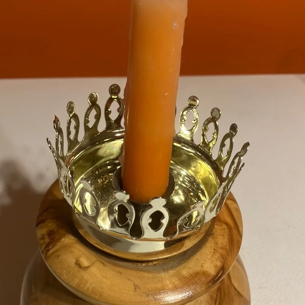 Vintage Glass and‎ Wood candle holder.